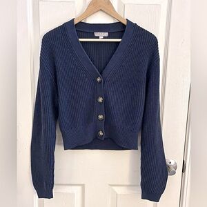 NWOT J.Crew Cotton blend cropped V neck cardigan sweater navy